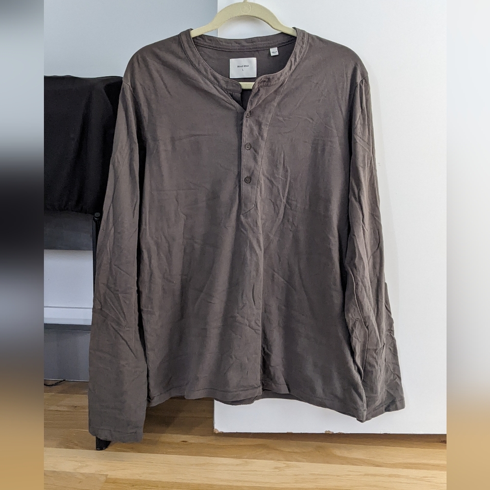 Billy Reid Louis Sueded Cotton Henley Charcoal Gray Large